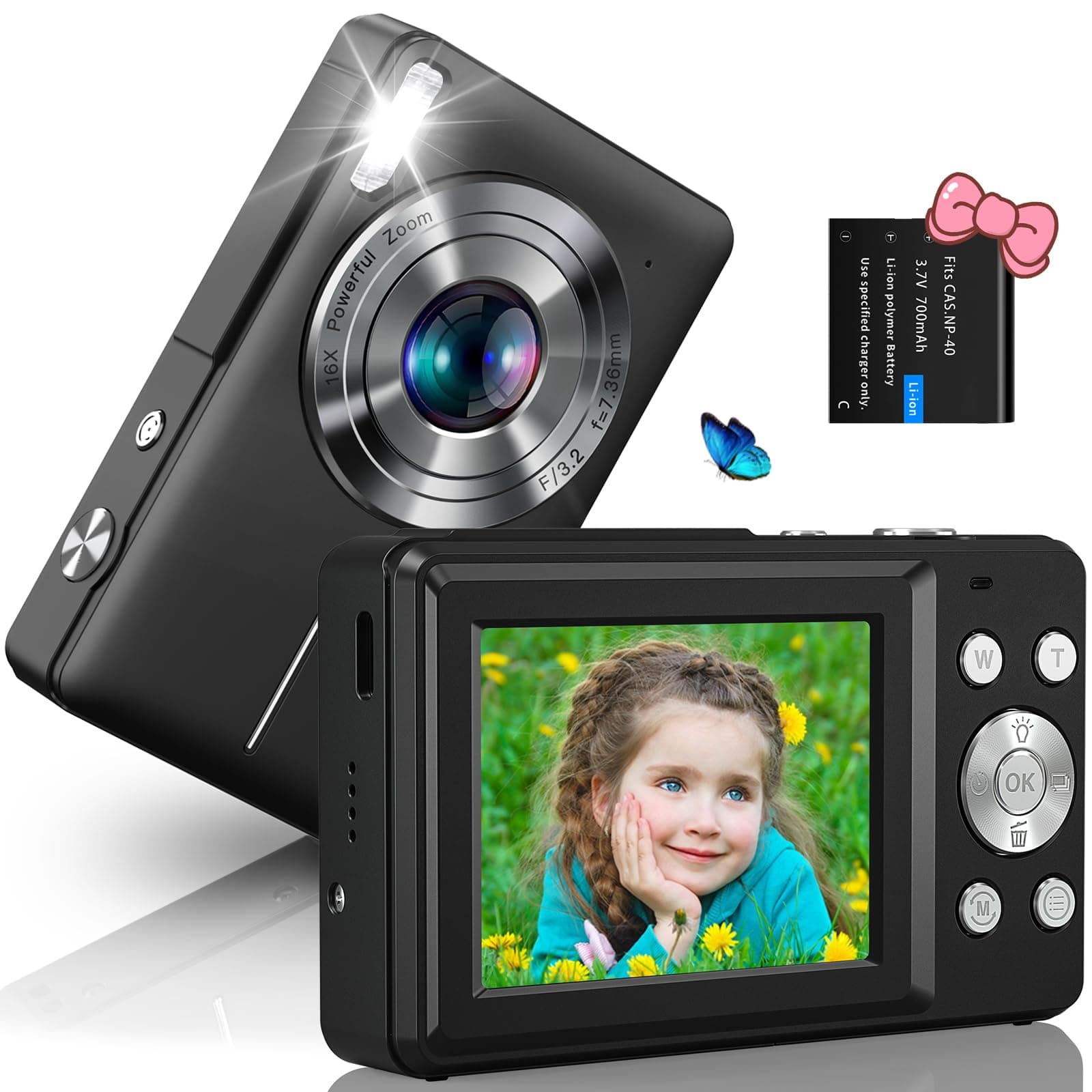 Digital Camera 1080P, 44MP Digital Camera Compact with Flash Image Stabilization and 16X Digital Zoom Rechargeable for Kids Beginners Teenagers