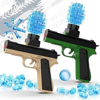 2 Pack Gel Ball Blaster Guns, Small Manual Splat Orby Gun, Gel Splatter Blaster for Adults, Outdoor Activities Shooting Games for Backyard, Garden& Lawn, Ages 14 & Up (Beige + Green)