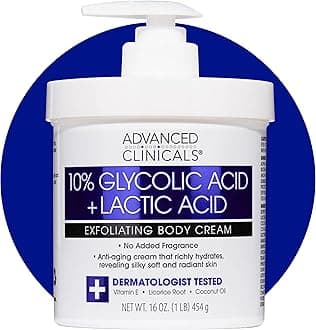 10% Glycolic Acid + Lactic Acid Lotion Exfoliant Moisturizing Cream With Hyaluronic Acid Moisturizer | AHA Exfoliating Body Cream Improves Look Of Uneven Rough Skin Texture, 16 Oz