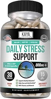 Kaya Naturals - Natural Herbal Stress Relief Support Vitamin Supplement to Relax and Calm the Mind - Boost Mood - Happy Pills - Anxiousness Support - 30 Capsules