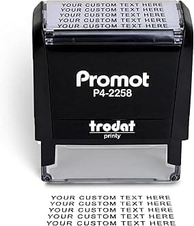 Promot Self Inking Stamp - Large Custom Stamp for Name, Address, Office, or Business Use - Up to 5-Line Personalized Rubber Stamp - Customizable Font & Ink Color - Personalized Name Stamp