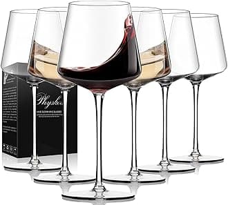 Wine Glasses Set 6-18oz-LeadFree Wine Glass with Long Stem,Clear Stemmed Wine Glasses【HandBlown Glassware】 Crystal Wine Gifts for Women Birthday Wedding