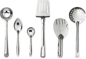 6 Piece Heavy Gauge Stainless Steel Cooking Spoon Set for Kitchen – Spatula, Ladle, Skimmer, Rice & Serving Spoons | Durable Cooking Utensils Set | Murugan Stainless Steel