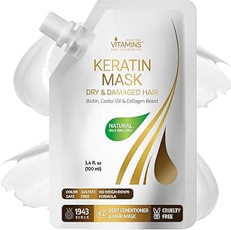 Keratin Mask Deep Conditioner - Biotin Collagen Protein & Castor Oil Repair for Dry Damaged or Color Treated - Conditioning Treatment for Curly or Straight Thin Fine