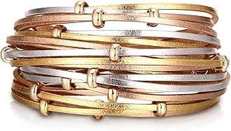 Leather Wrap Bracelets for Women, Boho Leopard Multi-Layer Crystal Beads Cuff Bracelet Jewelry