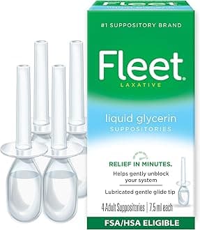 Liquid Glycerin Suppositories for Constipation Relief, Fast and Effective Stimulant-free Laxative, 4 Bottles per Pack, 7.5 mL Each