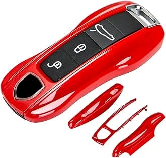 AeroBon 3-Piece Painted Key Fob Cover Compatible with Porsche Key Cover Key Shell (MK2, Red)