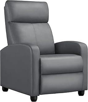 Recliner Chair PU Leather Recliner Sofa Home Theater Seating with Lumbar Support Overstuffed High-Density Sponge Push Silver Gray Recliners