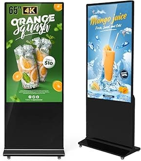 MWE 65 Inch 4K Digital Signage Display Kiosk, Indoor Floor Standing Advertising Display Poster, LCD Commercial Display with Auto Media Player, Android System, HDMI/USB/WiFi
