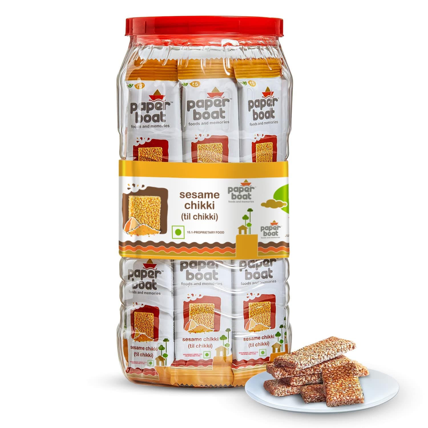 Paper Boat Sesame Chikki Jar, Original Nutritious Bar, No Added Preservatives and Colours | Gajak | Sweets | Made with Jaggery | Gazak (50 pieces, 16 grams each)