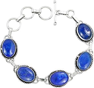 Oval Shape Natural & Synthetic Gemstones 925 Silver Plated Handmade Link Bracelets for Women - Birthstone Vintage Style Bohemian Adjustable Bracelet - Gifts for Wedding Anniversary Christmas