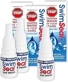 Pro Ear Drops for Protection Against Trapped Water! Replaces Earplugs, Ideal for Swimming, Scuba Diving, Surfing, Triathlons & Hairwashing, Clear, Tea Tree Oil, Pack of 3