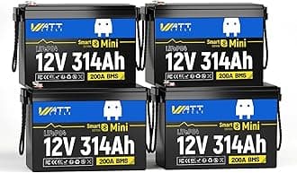 12V 314Ah Lithium Iron Phosphate Replaces Lead Acid Batteries | 15000 Cycles + Bluetooth 200A BMS | 4019Wh Energy, Rechargeable, Ideal for RV, Boat, Energy Storage (12V314miniBT-4Pack)