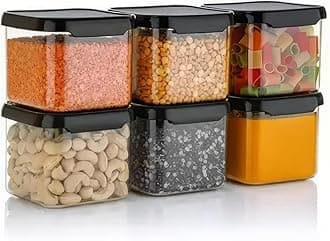 VOLTURI Air Tight Kitchen Containers Set of 8, Kitchen Storage Box for Pulses, Cereals, Grains, Dry Fruits, Pantry Organization, Kitchen Accessories Items for Home, Food Grade (500 ML, Transparent)