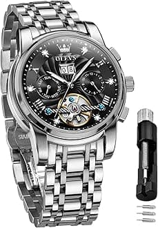 OLEVS Mens Watch Automatic Mechanical Tourbillon Self Winding Luxury Stainless Steel Waterproof Luminous Date Wrist Watch