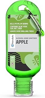 Palm Safe Apple 60ml Anti Bacterial Premium Hand Sanitiser Travel Size Refillable Clip Bottle Quick Drying Non Sticky Extra Moisturising Kills 99.9% of Viruses and Bacteria