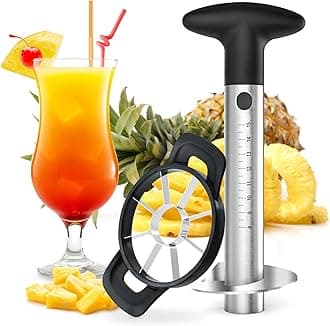 OOKUU Pineapple Corer Cutter, Stainless Steel Fruit Pineapple Peeler Slicer [Upgraded, Reinforced, Thicker Blade], Pineapple Core Remover with Measure Mark, Kitchen Tool for Diced Pineapple Rings