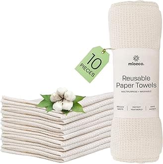mioeco Organic Cotton Reusable Cloth Paper Towels (10 Pack)