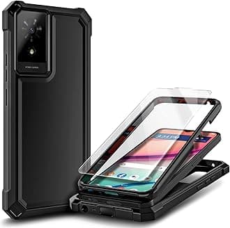 Compatible with TCL K24 & K23 & TCL 50 LE Phone Case Black | Full-Body Protective Shockproof Rugged Bumper Cover with Screen Protector, Raised Corners Drop Protection