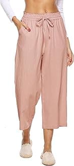 LNX Womens Linen Pants High Waisted Wide Leg Drawstring Casual Loose Trousers with Pockets