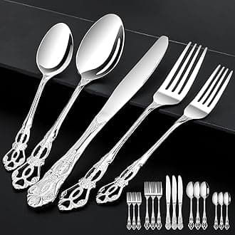 20 Piece Silverware Set Service for 4,Premium Stainless Steel Flatware Set,Mirror Polished Cutlery Utensil Set,Durable Home Kitchen Eating Tableware Set (Silver)