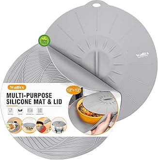 Walfos Silicone Microwave Mat & Lid Set, Heat Resistant Multi-Purpose Trivet Mat and Seal Lids, Non-Slip and BPA Free, Perfect for Oven and Hot Pan