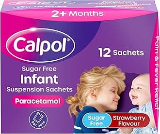 Sugar-Free Infant Suspension Paracetamol Sachets (12 x 5ml), Calpol Sachets with Strawberry Flavour Paracetamol for Fever & Pain Relief, Suitable for 2+ Months Babies & Kids
