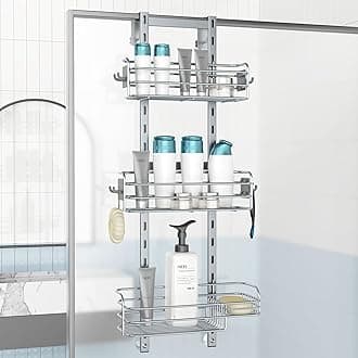 Over The Door Shower Caddy Pantry Organizer Rack, Adjustable Hanging Shower Organizer Shelf Basket Storage Rack, Bathroom Shelves Drill Free Extra Large, Silver
