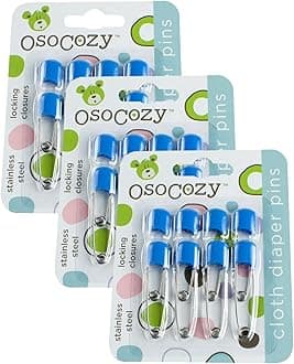 OsoCozy Diaper Pins - (Blue) - Sturdy, Stainless Steel Diaper Pins with Safe Locking Closures - Use for Special Events, Crafts or Colorful Laundry Pins (Pack of 3)