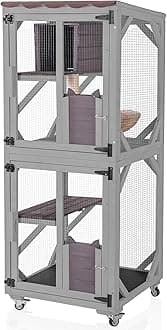 Aivituvin Cat Catio Outdoor Cat House Movable Large Enclosures on Exercise Wheels Kitty Cage with Upgraded Resting Box,Waterproof Cover (Grey, Large)