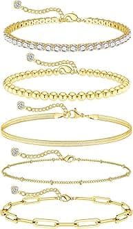 BOUTIQUELOVIN14K Gold Chai14K Gold Chain Bracelets Set for Women, Dainty Paperclip Link Bead Stackable Layered Bracelets Metal Fashion Jewelry