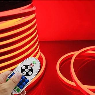LED NEON Light, AC 110-120V Flexible LED Neon Strip Lights, 120 LEDs/M, Dimmable, Waterproof 2835 SMD LED Rope Light + Remote Controller for Party Decoration (32.8ft/10m, Red)