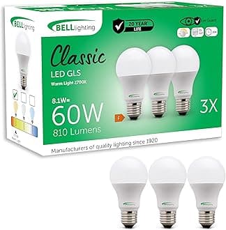 BELL Lighting E27 Dimmable LED Bulbs 3 Pack | 8.1W 810 Lumen Warm White 2700K | Large Edison Screw GLS LED Light Bulb Energy Saving E27 LED Bulb Screw in | 60W Equivalent Opal Dimmable Lightbulbs