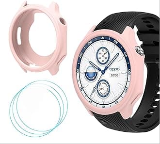GIOPUEY Silicone Case Compatible with OnePlus Watch 2/OPPO Watch X, with 3 Pack Screen Protector Flim, Soft TPU Silicone Protective Case Cover, OnePlus Watch 2/OPPO Watch X Cover - Pink