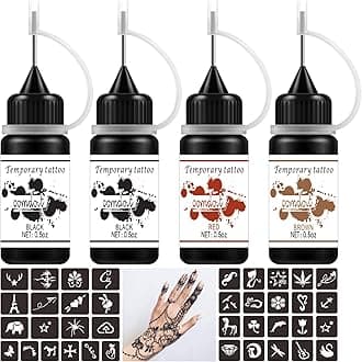 Temporary Tattoos Kit, Semi Permanent Tattoos, 42 Pcs Tattoos Stencils, Temp Tattoos for Women, Kids, Men, Body Art Markers (Black/Red/Brown, Waterproof)