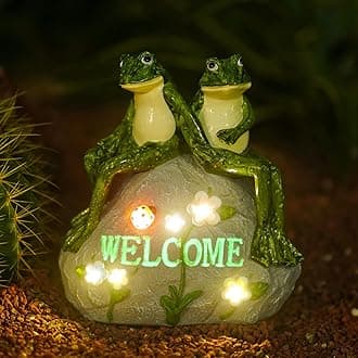 Nacome Solar Garden Outdoor Statues Frog with Succulent and 7 LED Lights - Lawn Decor for Patio, Balcony, Yard Ornament for Mom Grandma Women