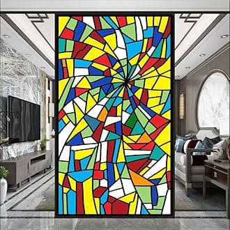 Stained Glass Church Style Decorative Privacy Window Film Static Cling No Adhesive Heat Control Glass Sticker for Home Office W23.6 x H64.9(60x160cm)