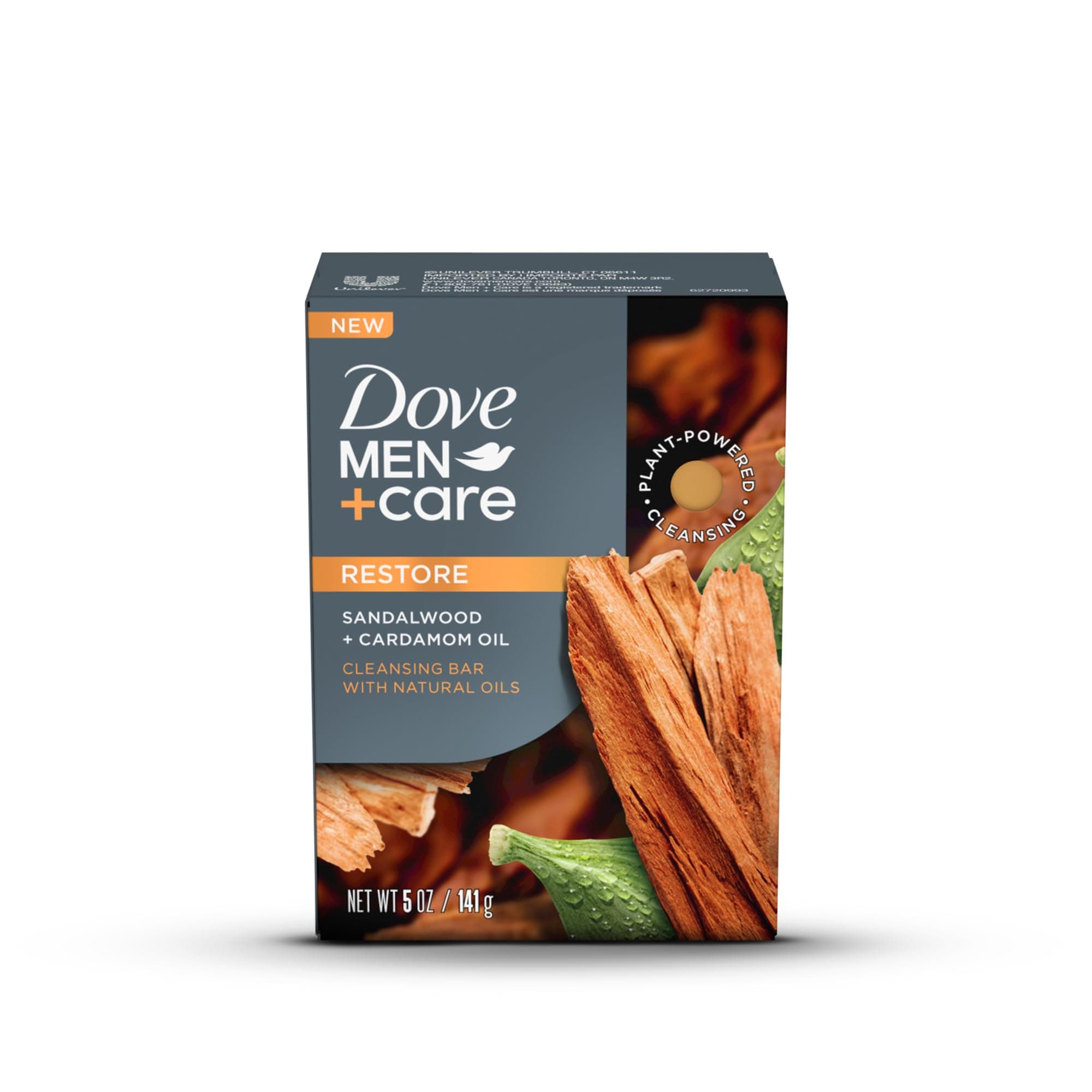 DOVE MEN+CARE Cleansing Bar, Restore, 4in1, for Hair, Body, Face & Shaving, with Sandalwood and Cardamom Oil, 141g