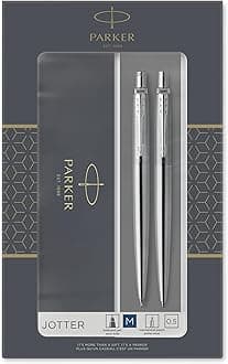 Jotter Duo Gift Set, Ballpoint Pen & Mechanical Pencil (0.5mm), Stainless Steel with Chrome Trim, Quality Blue Ink Refill, Perfect for Professional and Academic Use