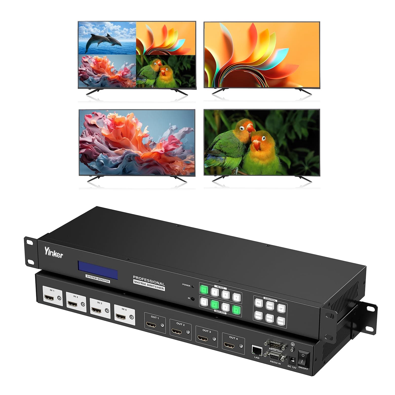 4K@30Hz HDMI Matrix 4x4 Seamless Switcher & Splitter | 2x2 Video Wall Controller | 4x1 Multiviewer | HDMI 1.4/HDCP/EDID | Audio Embedding & De-embedding | 6 Control Methods | Rack-Mount Design
