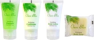 100 pcs Hotel Amenities Bundle: 25 Bath Bars, 25 Shampoo, 25 Conditioner, 25 Lotion - Bulk Mini Travel Size Guest Supplies Set