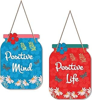 Artvibes Positive Mind Quote Decorative Wall Art MDF Wooden Wall Hanger for Living Room | Bedroom | Office | Gift | Wall Hanging For Home Decoration | Home Decor Items (WH_6812N), Set of 2
