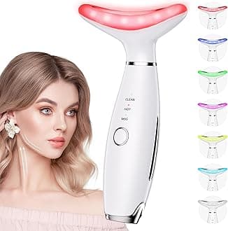 Dopsikn 7 Color Galvanic Machines - Red Light Therapy for Face and Neck, Face Massager Tool for Wrinkles, Double Chin, Vibrating Facial Massager with Thermals, White