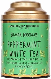 Sancha Tea Boutique, Peppermint White Tea, 75g Loose Leaves, Pure Buds, Silver Needles, Supports a Calm Focus, Low Caffeine