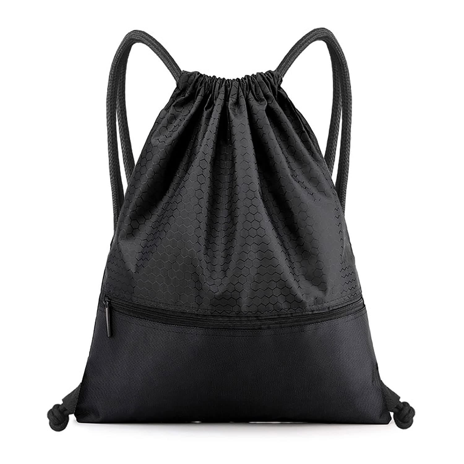Drawstring Backpack Bag, Waterproof Draw String Back Sack with Zip Pocket, Gym Drawstring Bags Swim Bag for Men Women