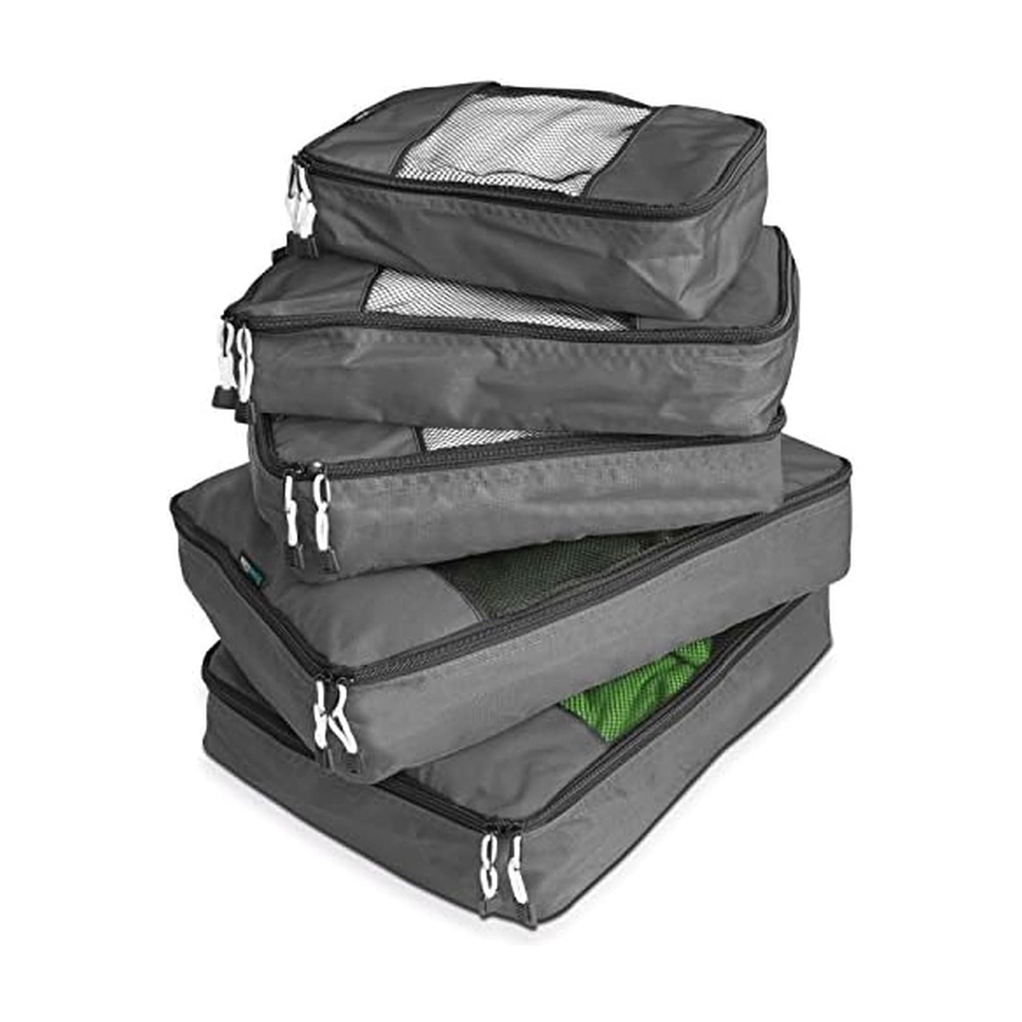 TravelWise Packing Cube System - Durable 5 Piece Weekender Plus Set (Silver)