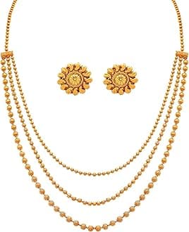 JFL - Jewellery for Less Traditional and Ethnic One Gram Gold Plated Multi Strands Round Gold Bead Necklace for Women & Girls,Valentine