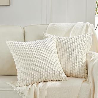 Fancy Homi 2 Packs Cream White Decorative Throw Pillow Covers 16x16 Inch for Couch Bed Sofa, Modern Farmhouse Boho Home Decor, Soft Cute Plush Corduroy Cushion Case 40x40 CM