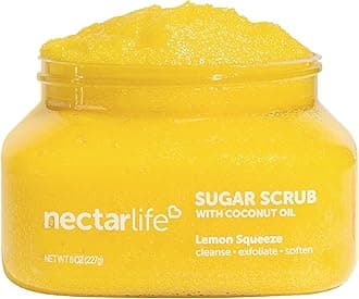 Nectar Life Exfoliating Sugar Scrub, Moisturizing Body Scrub with Coconut Oil & Shea Butter, Pre Shave Exfoliator (8 Ounce, Lemon)
