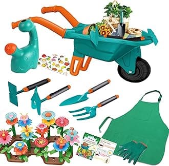 Qtioucp 16Pcs Kids Gardening Tools Outdoor Toys Set Backyard Play with 93 PCS DIY Flower Garden Building Preschool Activities (Green)
